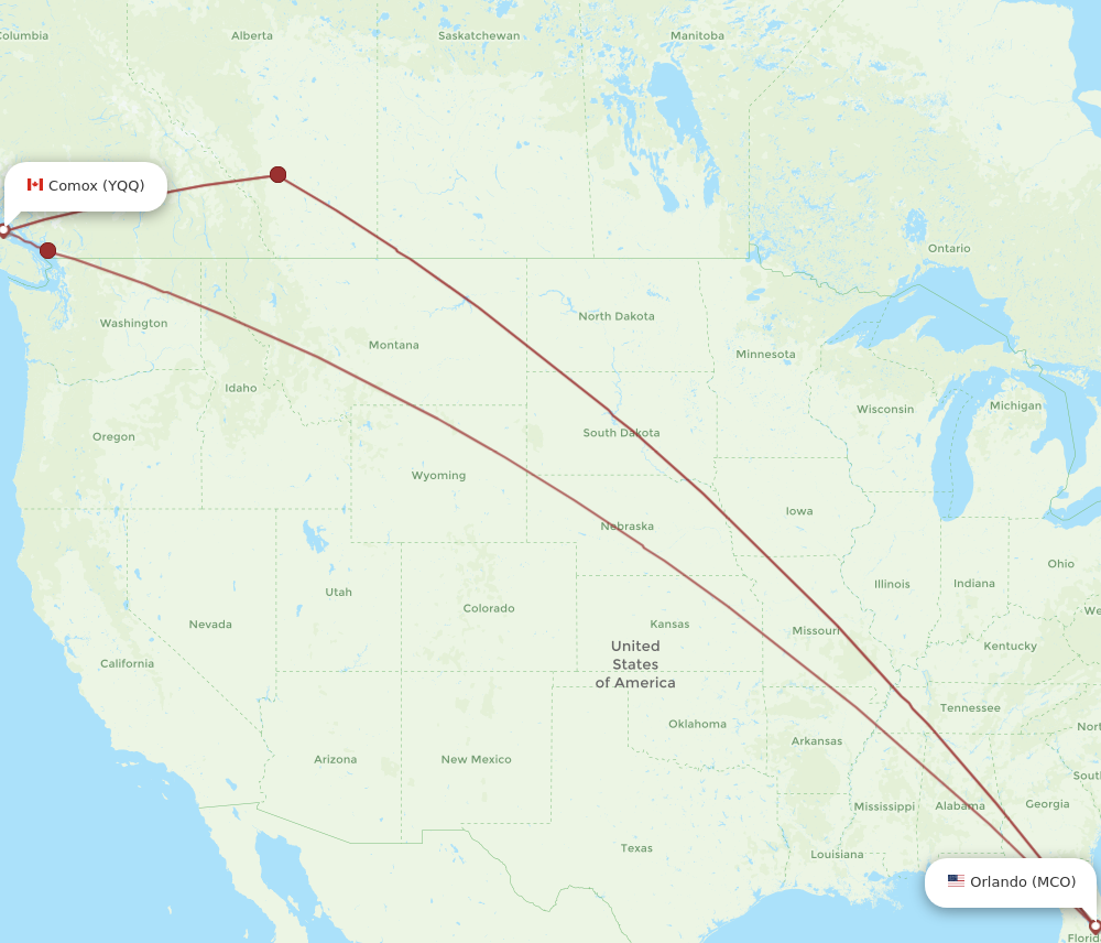 YQQ to MCO flights and routes map