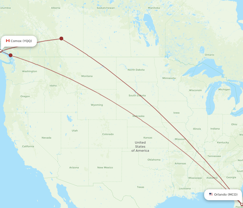 YQQ-MCO flight routes
