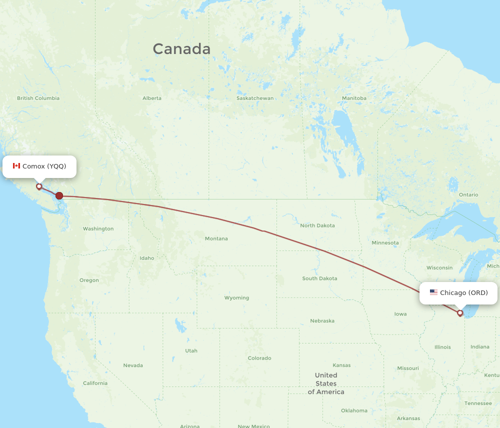 YQQ to ORD flights and routes map