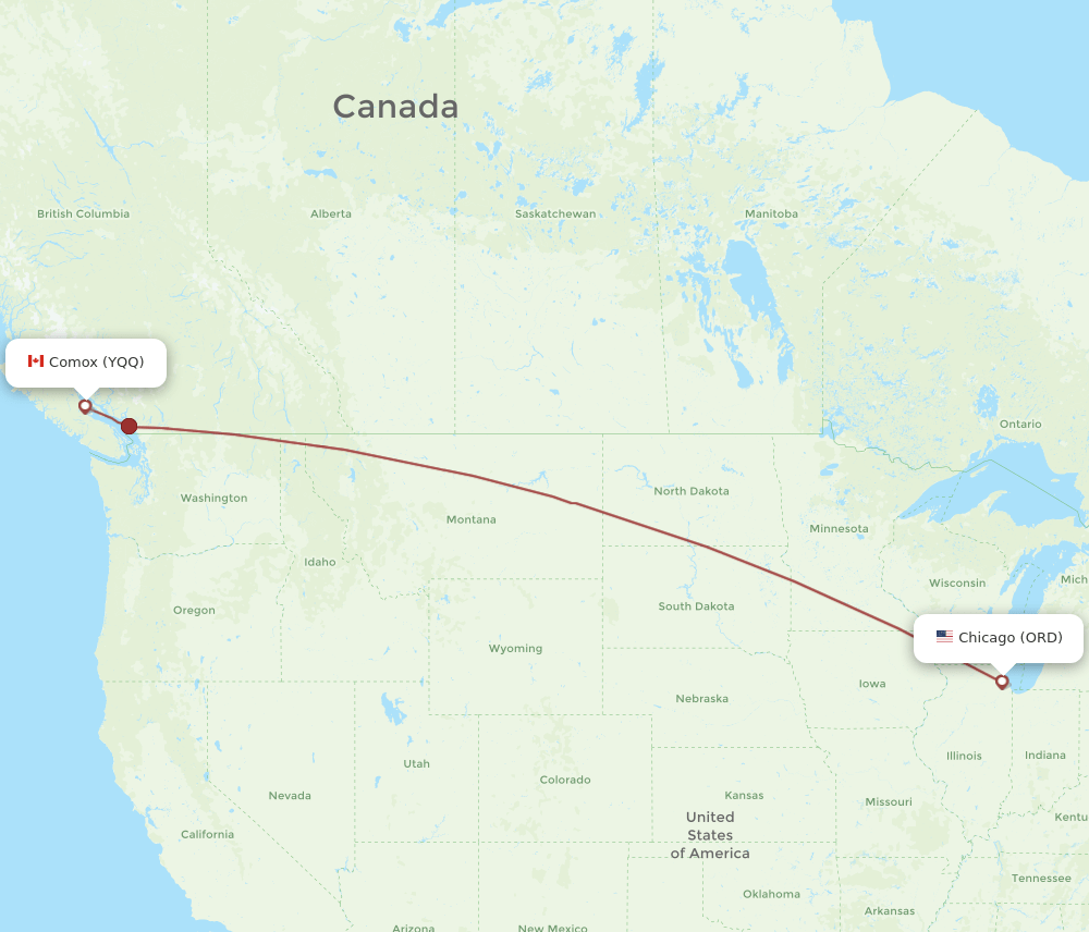 YQQ-ORD flight routes