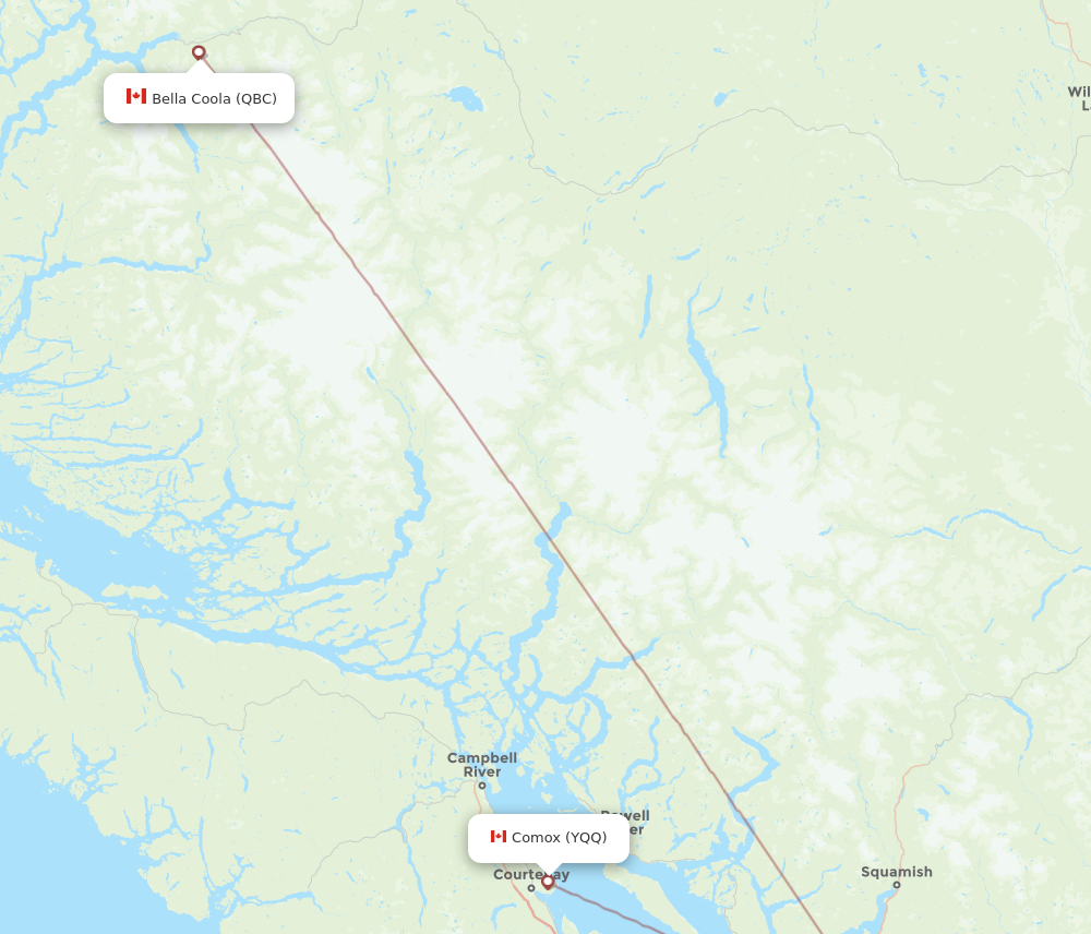 YQQ to QBC flights and routes map