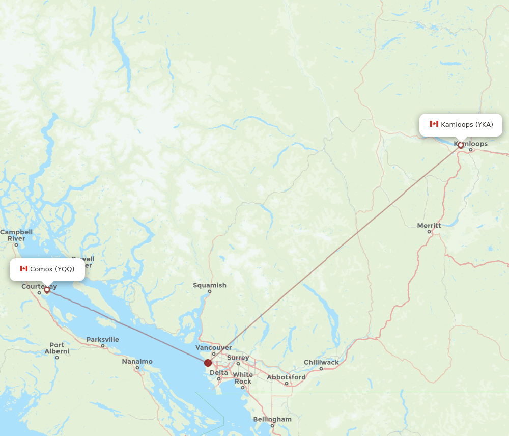 YQQ-YKA flight routes