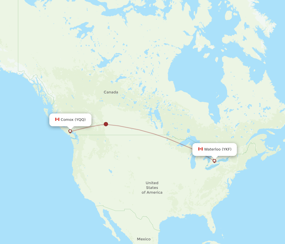 Kitchener - Comox route map and flight paths