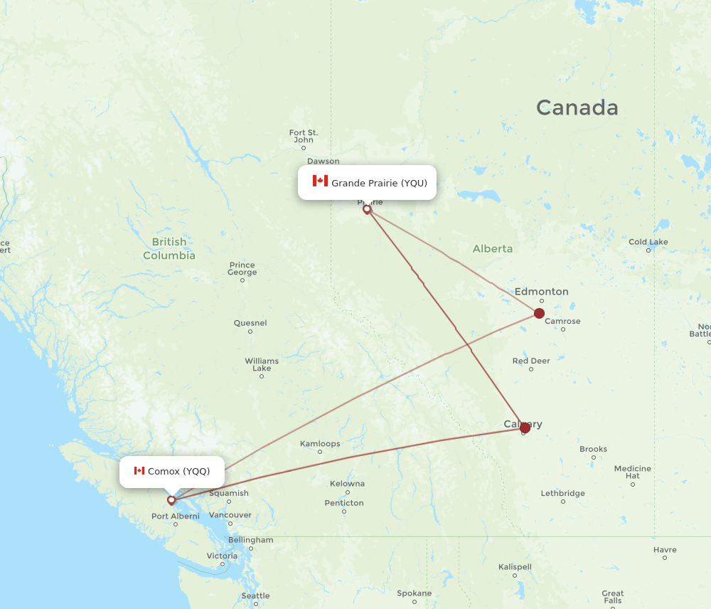 YQQ-YQU flight routes