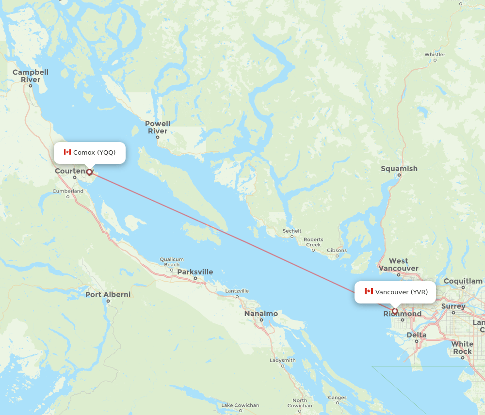 Comox - Vancouver route map and flight paths
