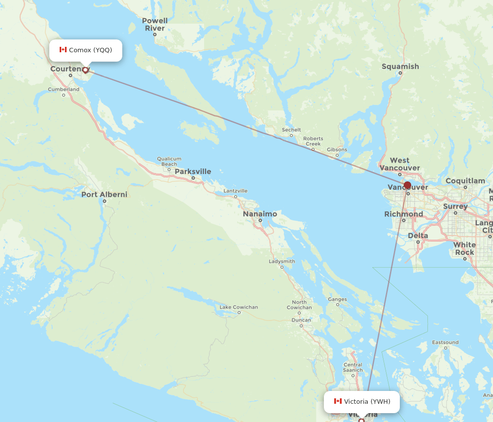 YQQ to YWH flights and routes map