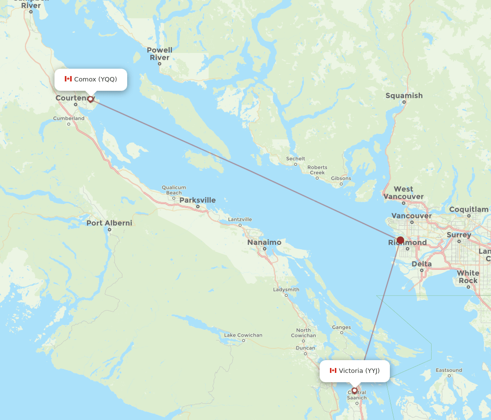 YQQ to YYJ flights and routes map