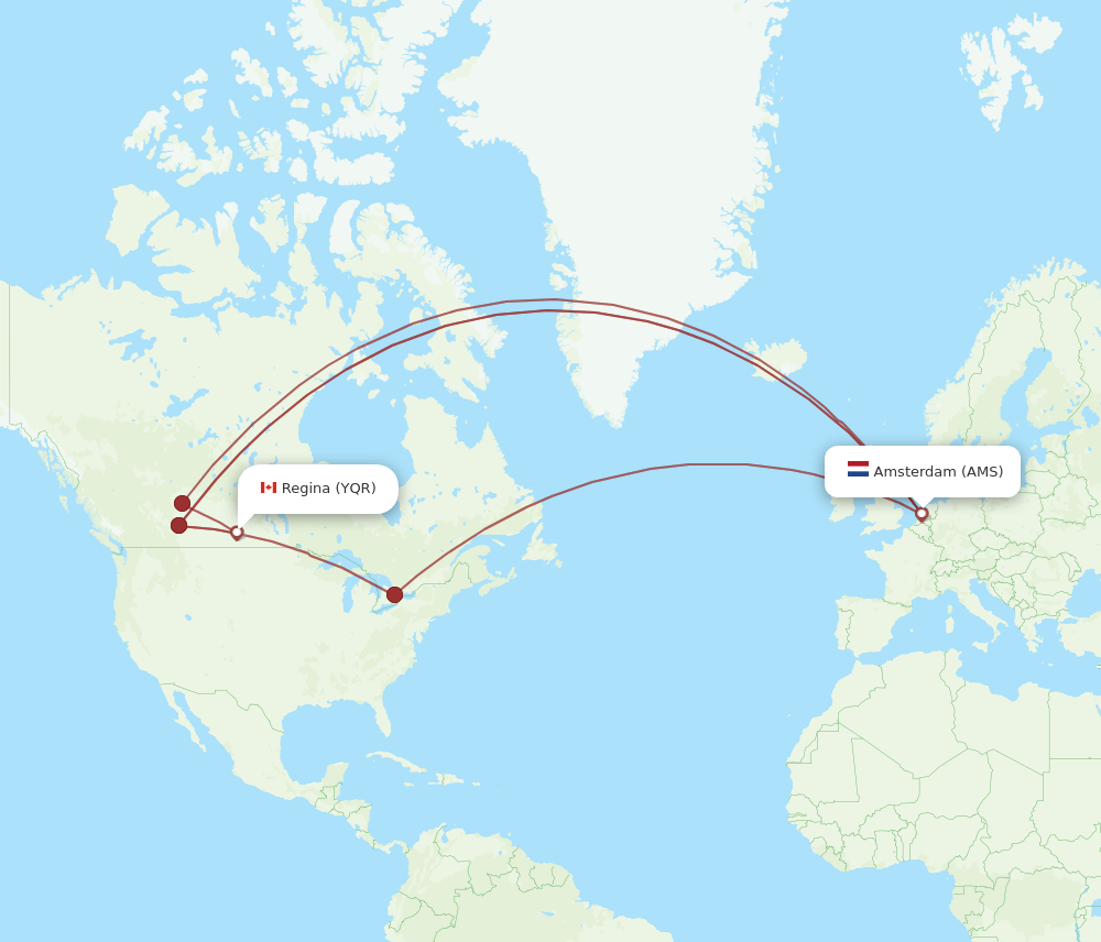 YQR to AMS flights and routes map