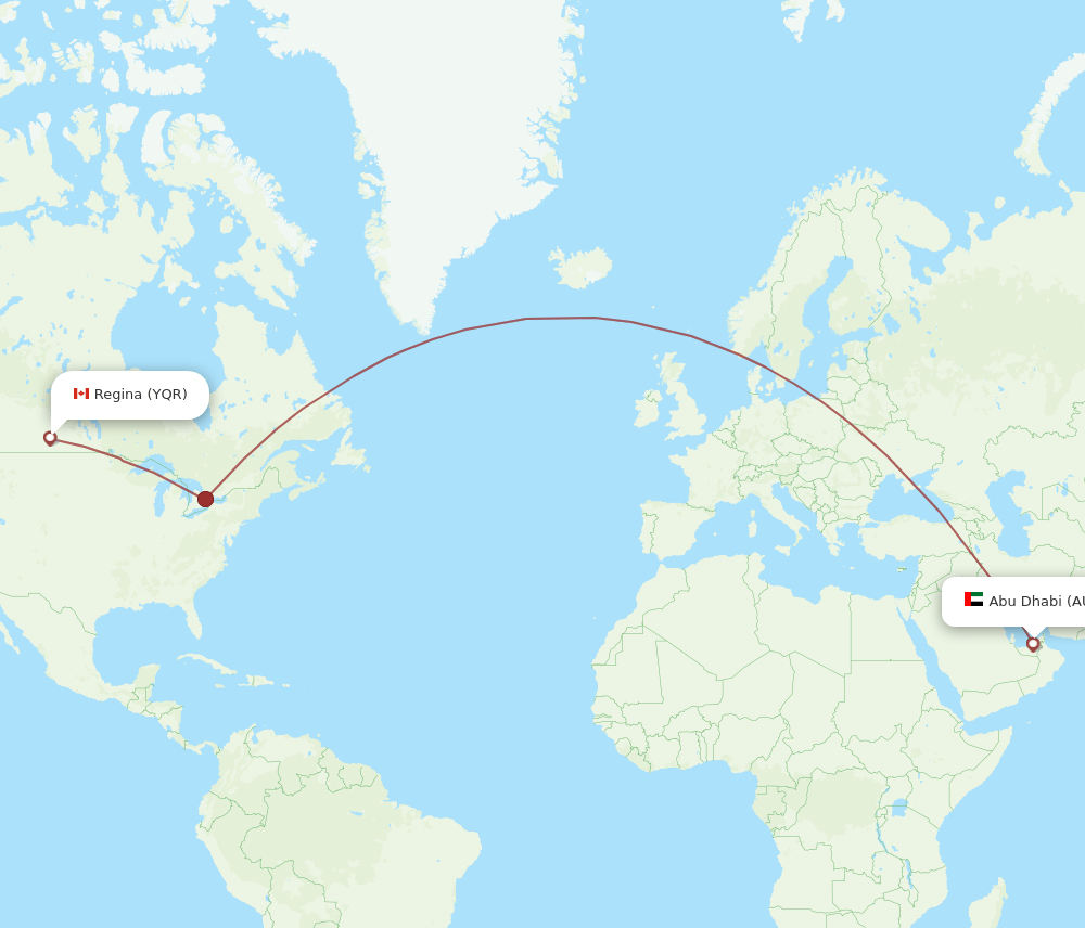 YQR to AUH flights and routes map