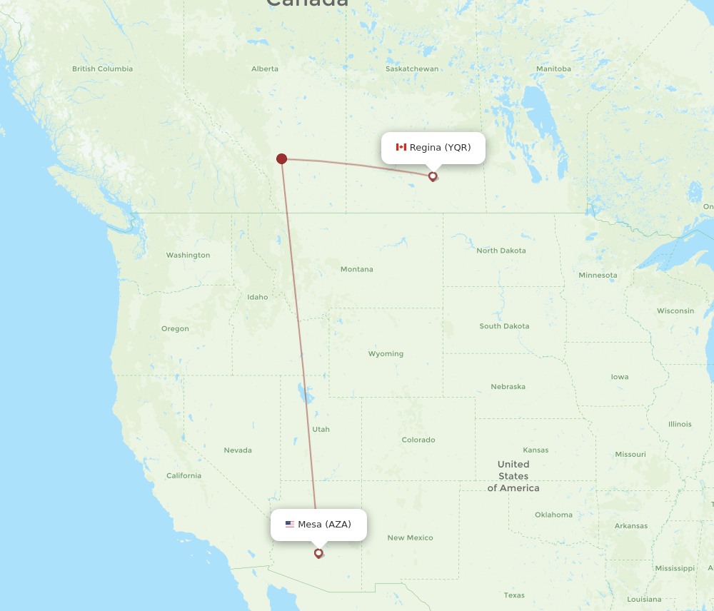 Regina - Mesa route map and flight paths
