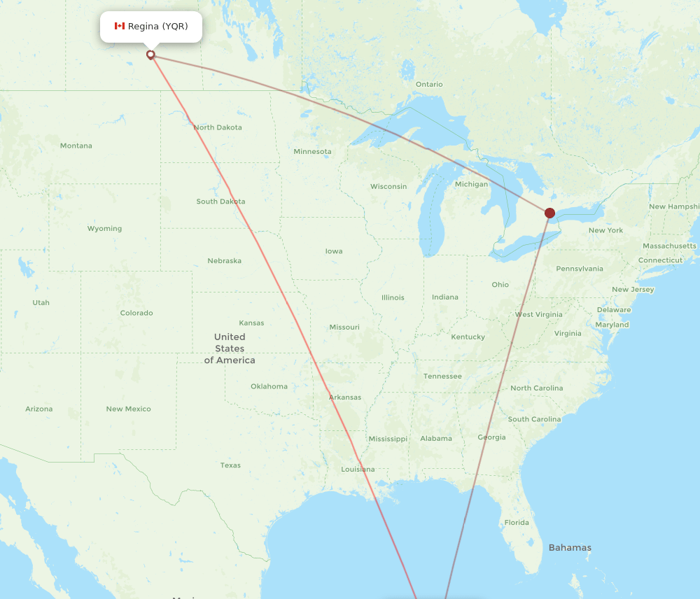YQR to CUN flights and routes map