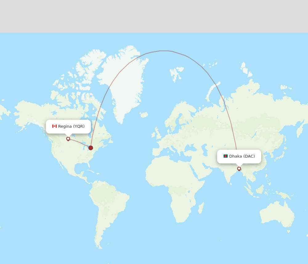 DAC to YQR flights and routes map