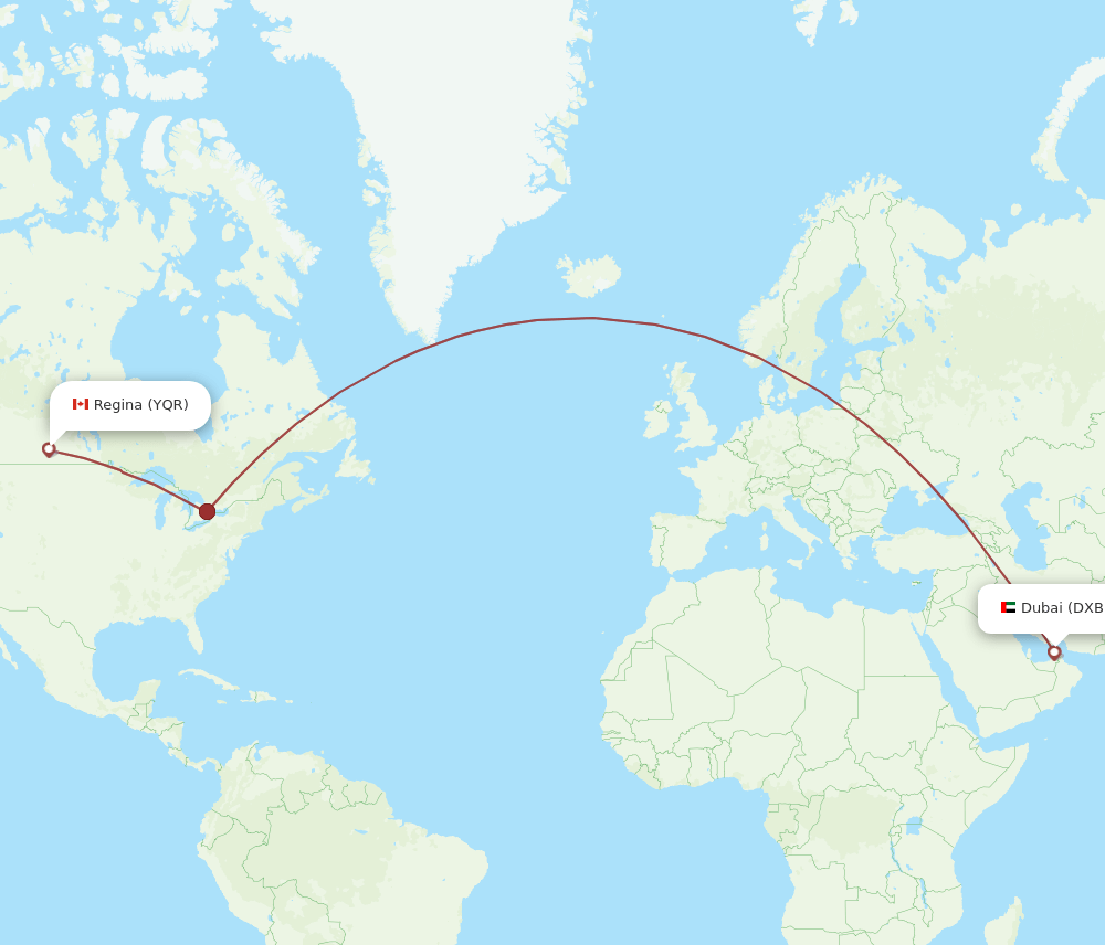 YQR-DXB flight routes