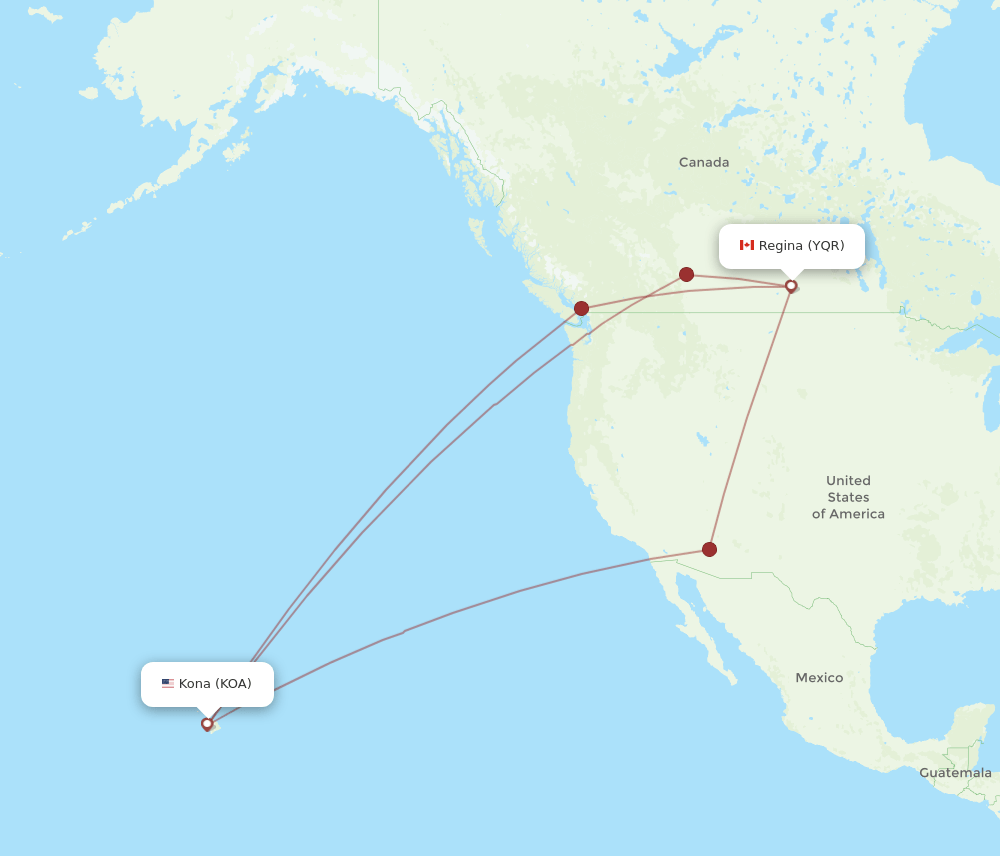 YQR to KOA flights and routes map