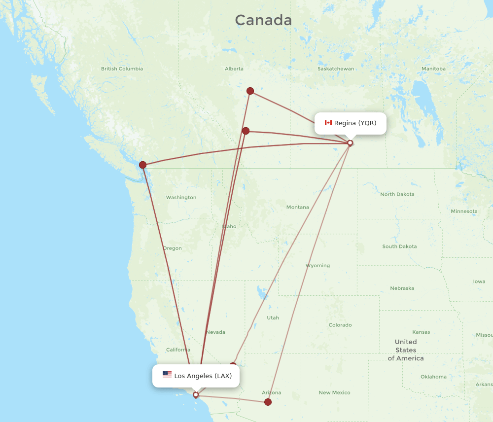 YQR-LAX flight routes