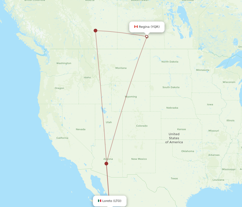 YQR-LTO flight routes