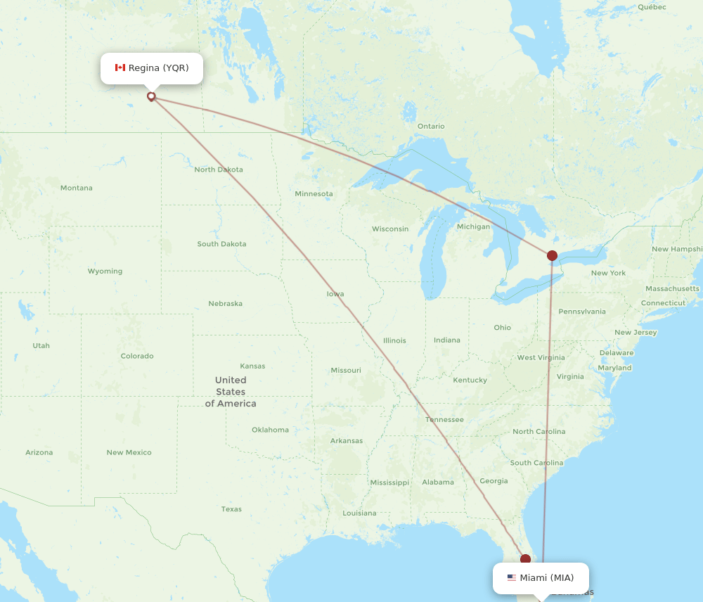 YQR-MIA flight routes