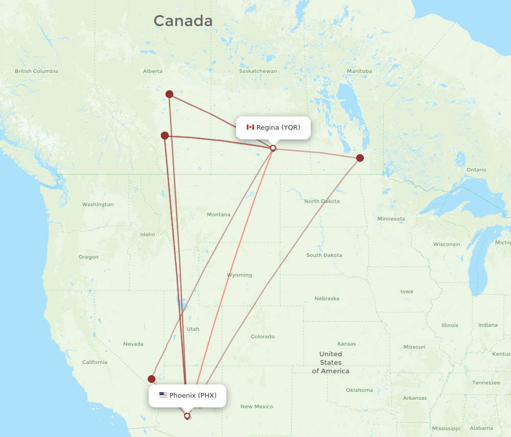 YQR to PHX flights and routes map