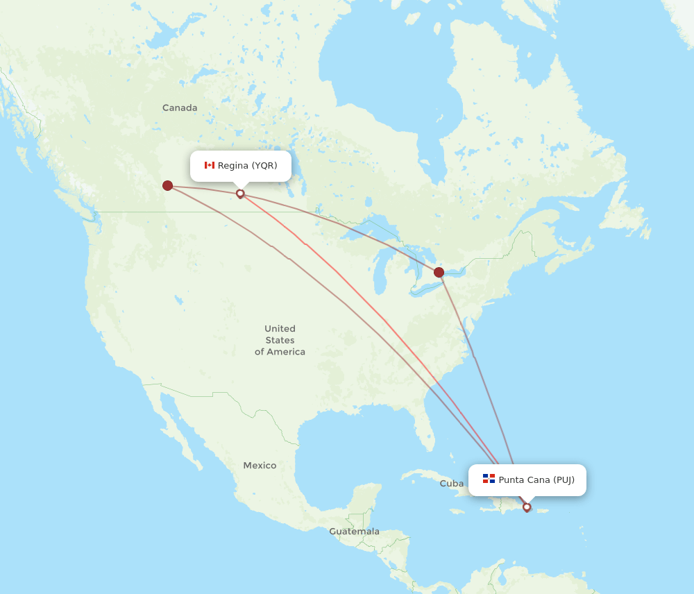 YQR to PUJ flights and routes map