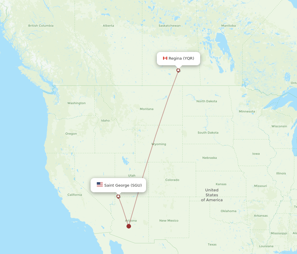 YQR to SGU flights and routes map