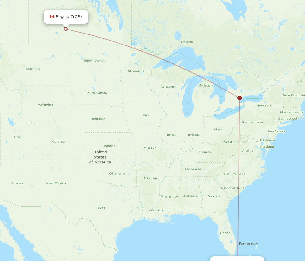 Santa Clara - Regina route map and flight paths