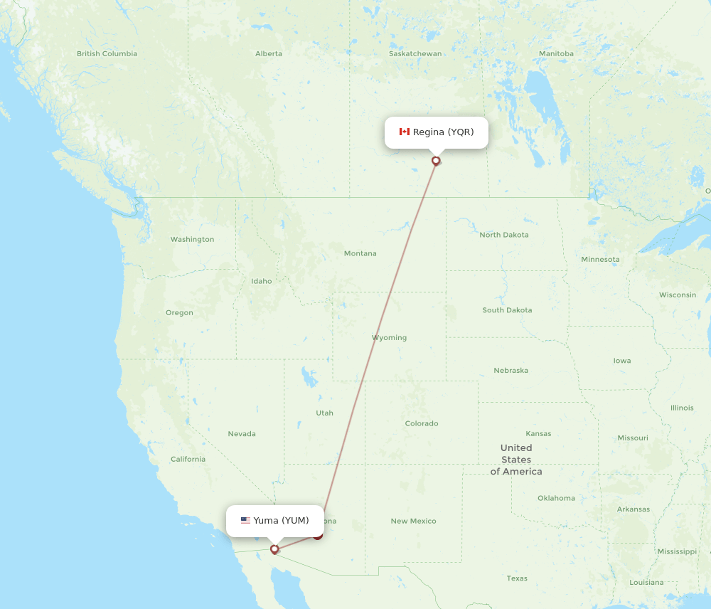 YUM to YQR flights and routes map
