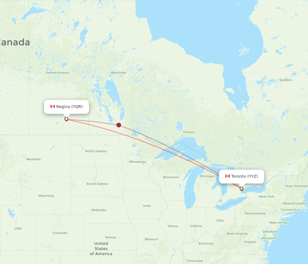 YQR to YYZ flights and routes map