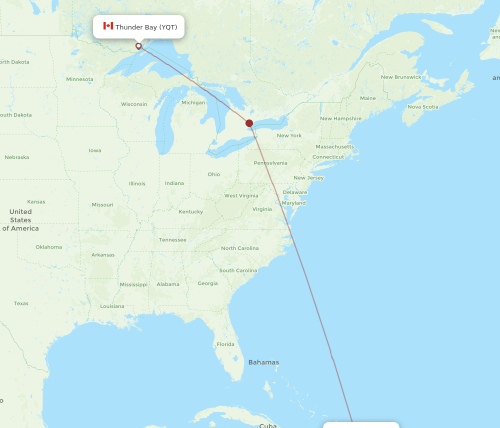 YQT to AZS flights and routes map