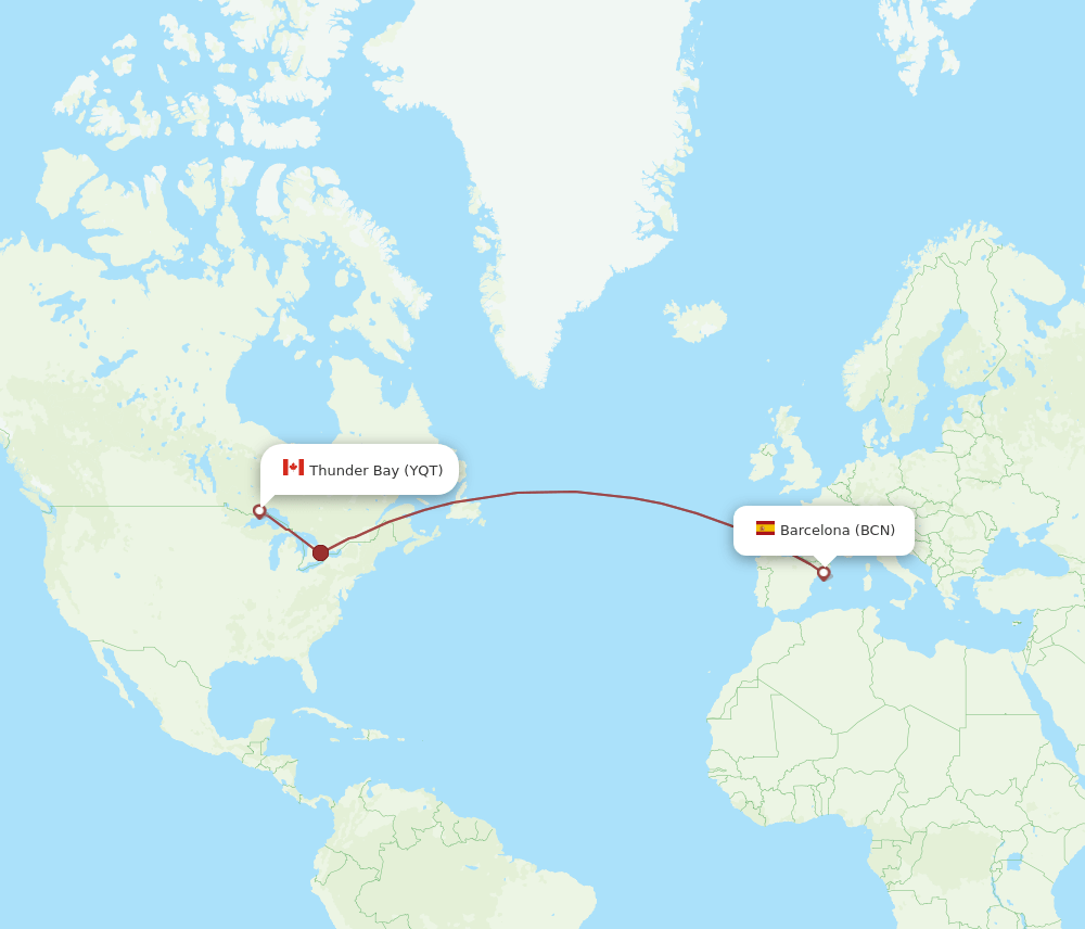 Barcelona - Thunder Bay route map and flight paths