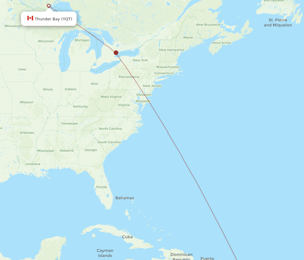 YQT to BGI flights and routes map