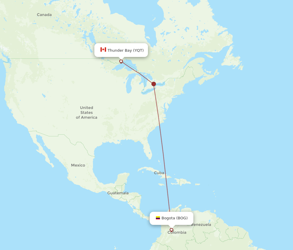 YQT-BOG flight routes