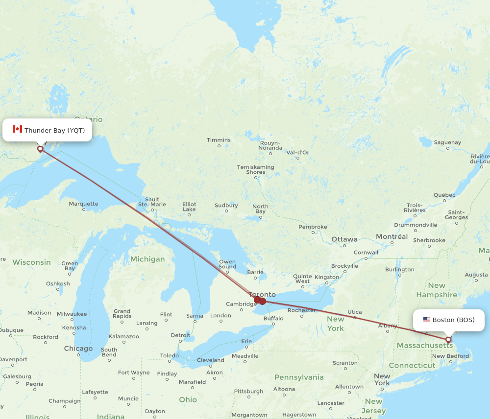 YQT-BOS flight routes