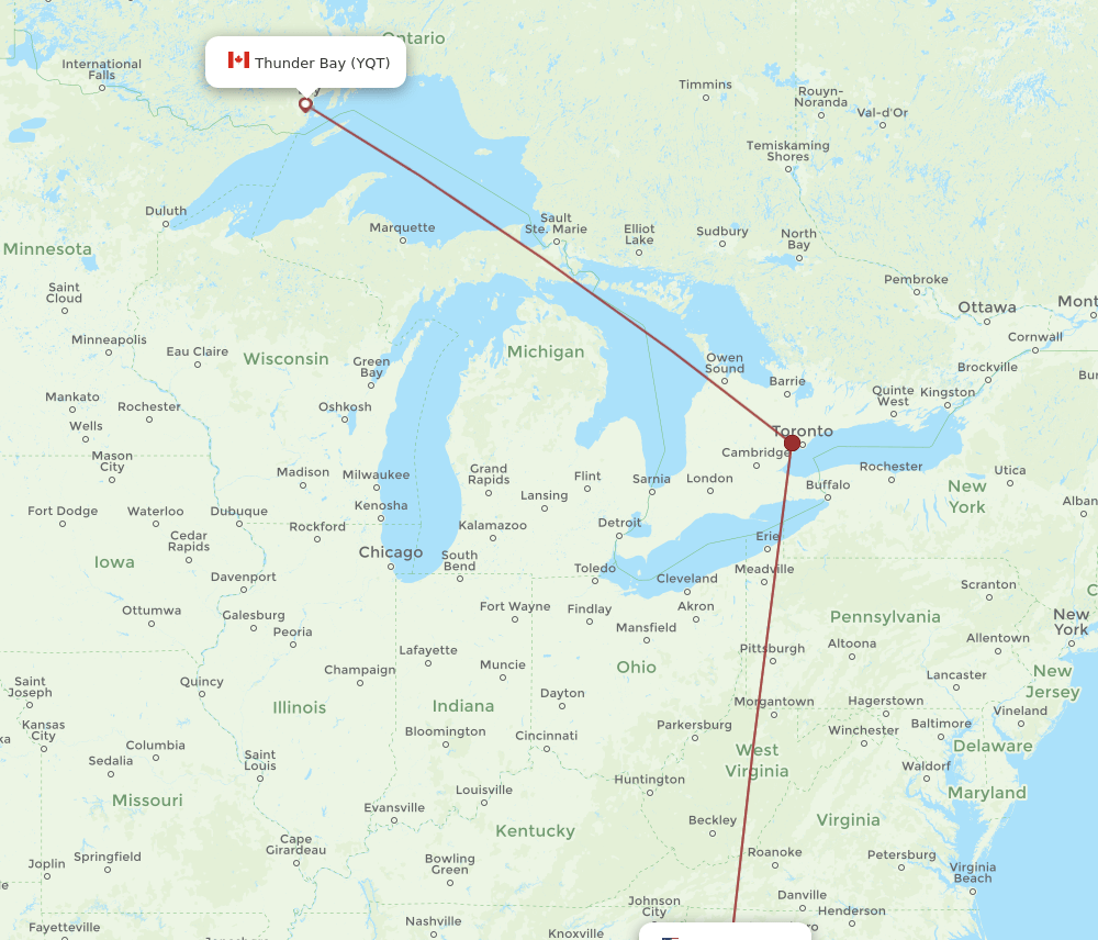 YQT-CLT flight routes