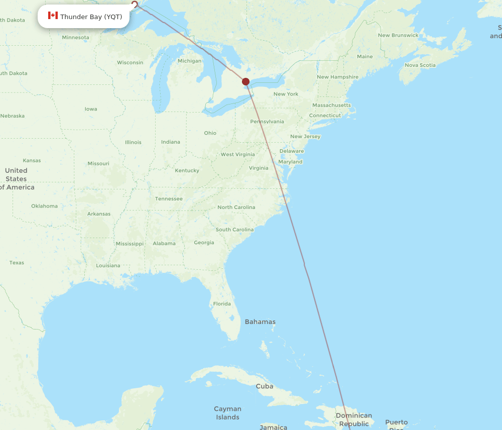 YQT to CUR flights and routes map