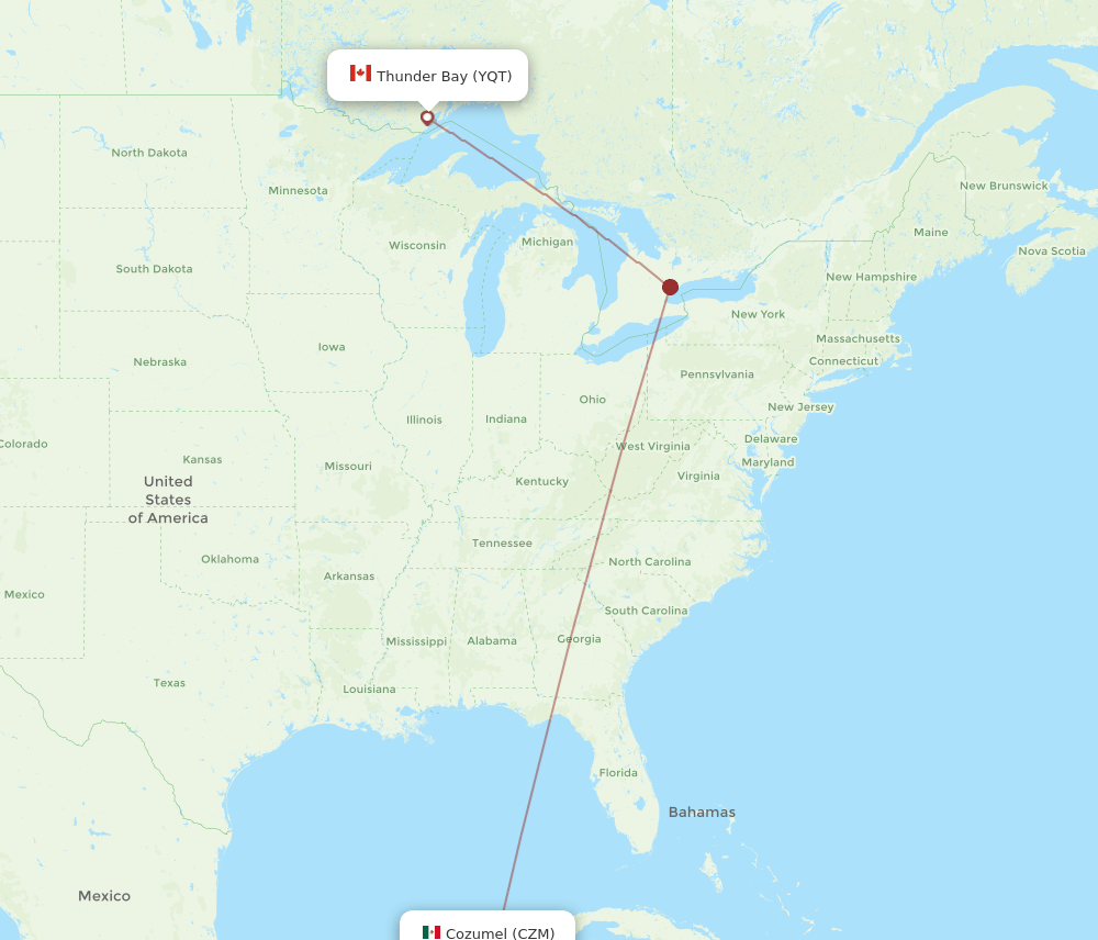 YQT to CZM flights and routes map