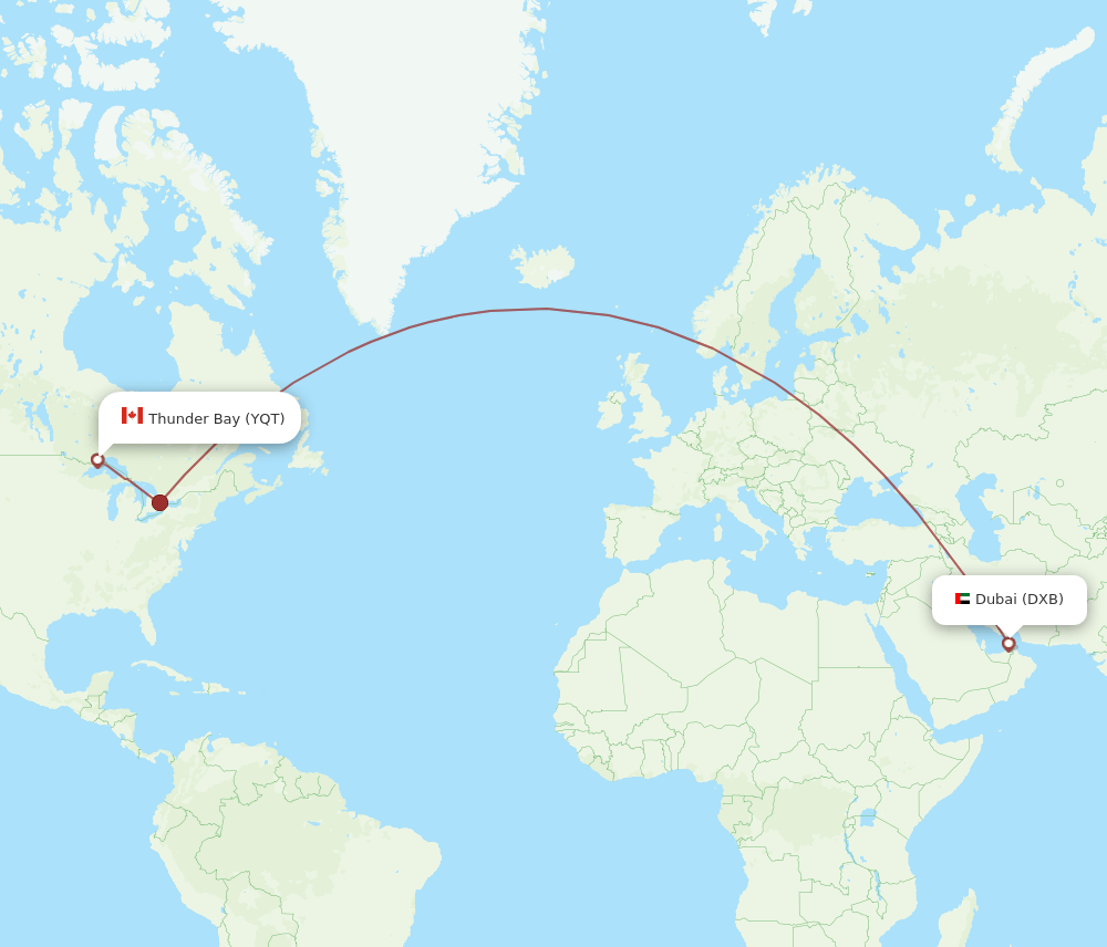 YQT-DXB flight routes