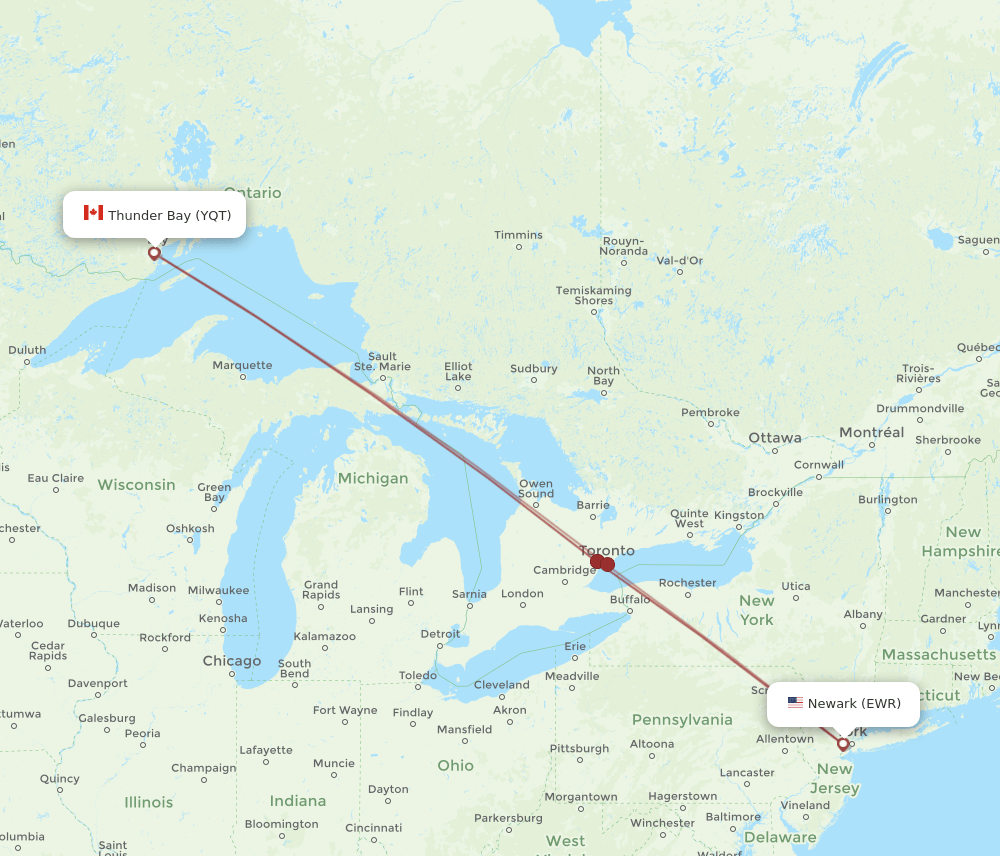 YQT-EWR flight routes