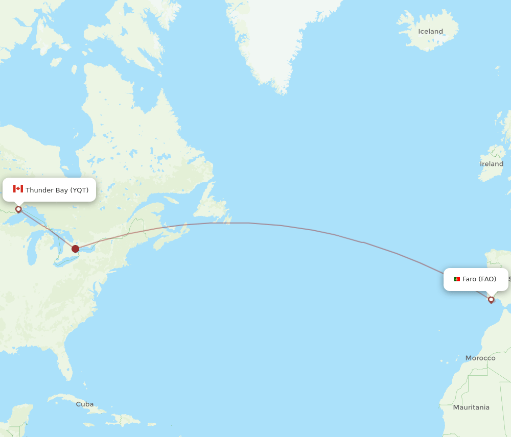 Faro - Thunder Bay route map and flight paths
