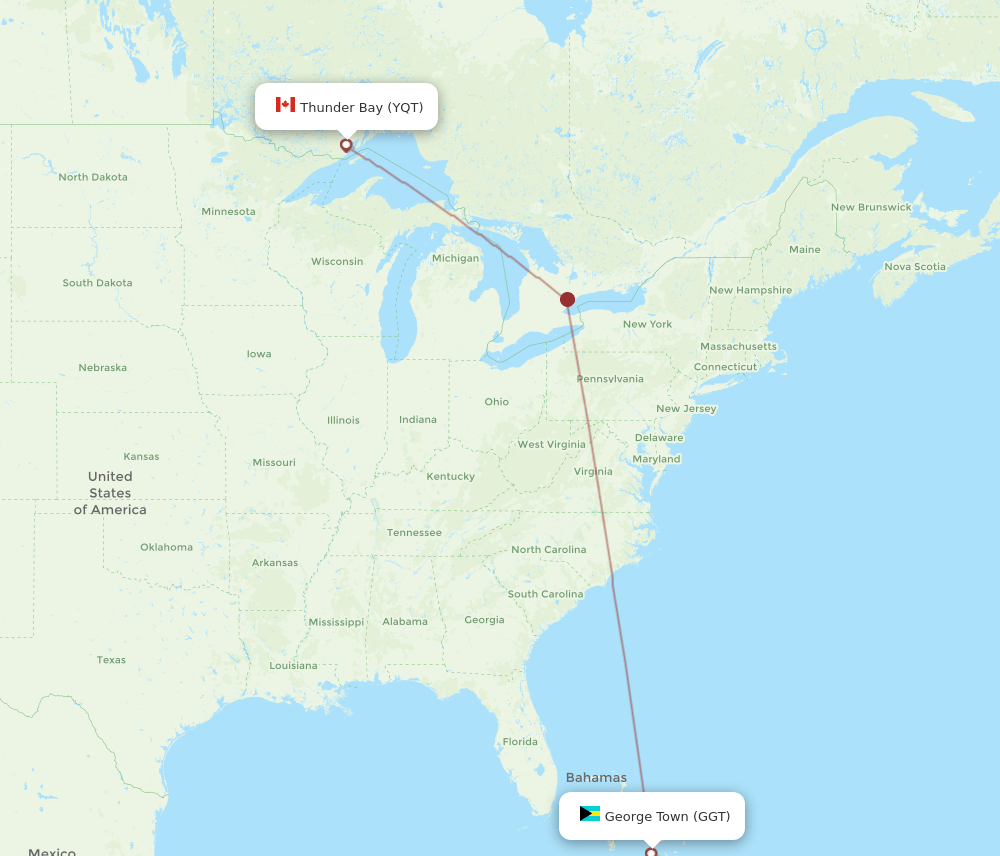 YQT-GGT flight routes