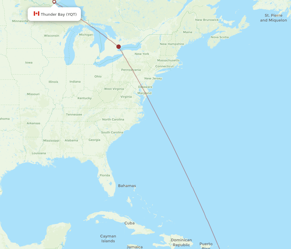 YQT-GND flight routes