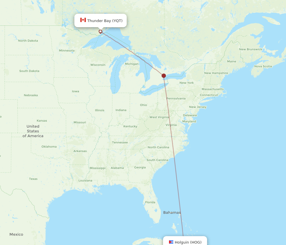 YQT-HOG flight routes