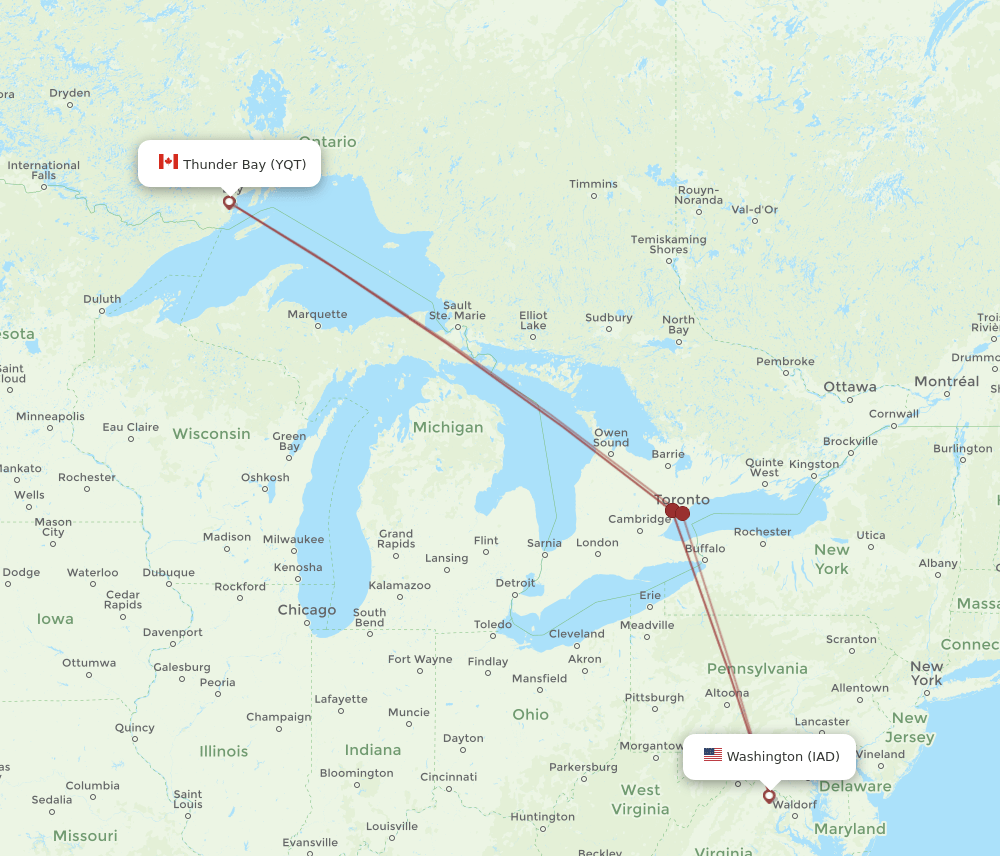 YQT-IAD flight routes