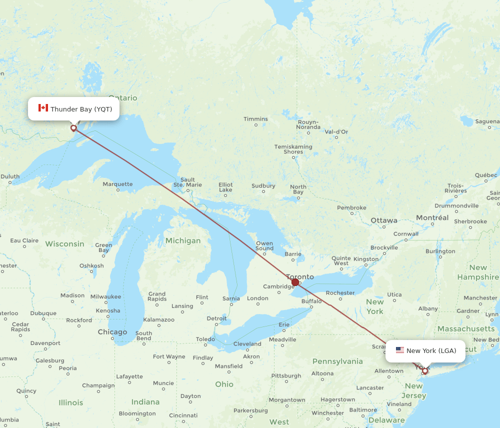 YQT to LGA flights and routes map