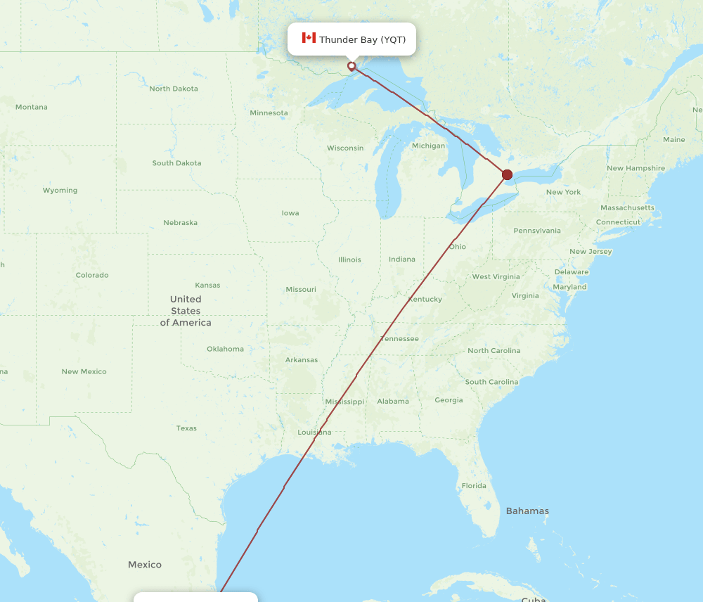 YQT-MEX flight routes
