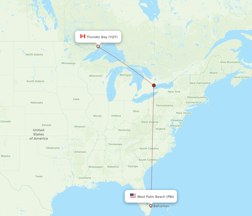 YQT-PBI flight routes