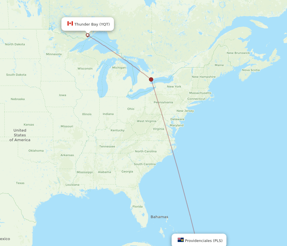 YQT to PLS flights and routes map