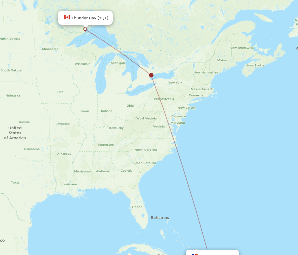 YQT to POP flights and routes map