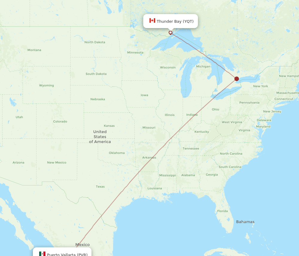 YQT to PVR flights and routes map