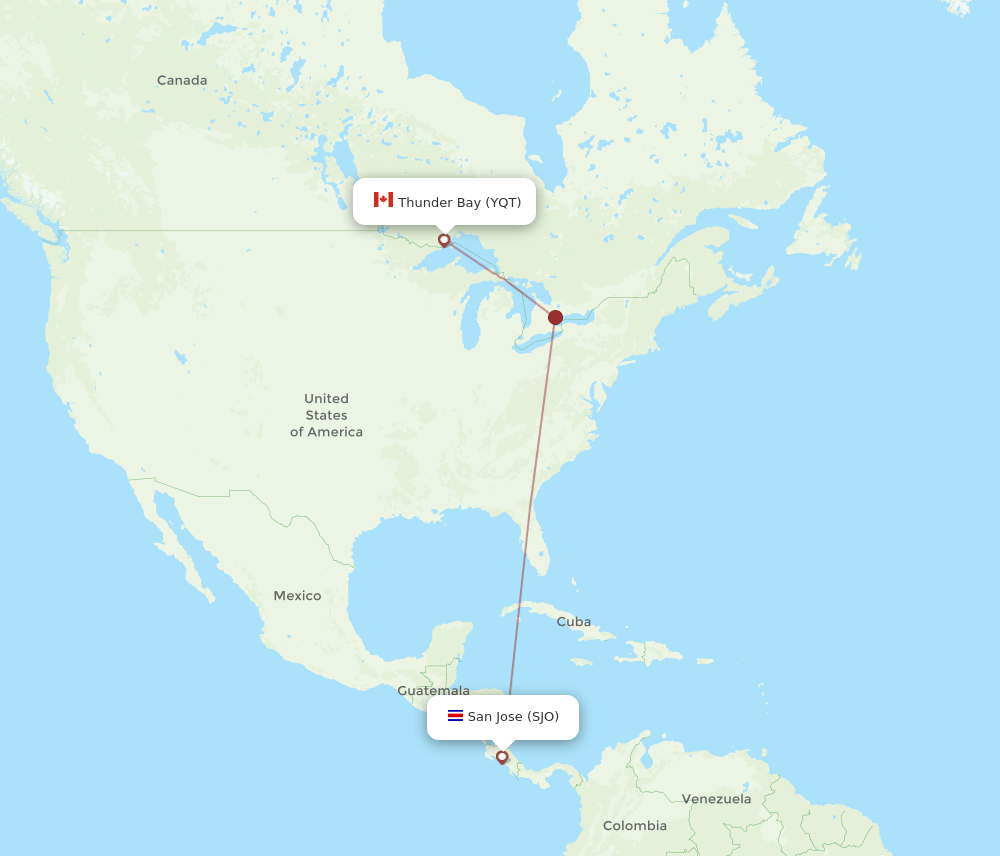YQT-SJO flight routes