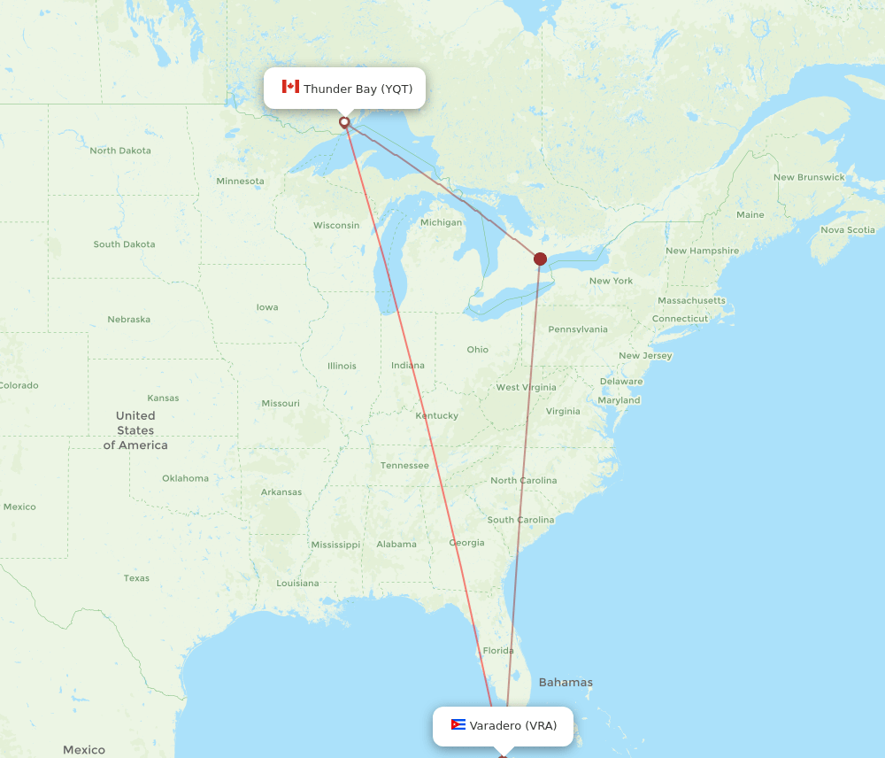 YQT-VRA flight routes